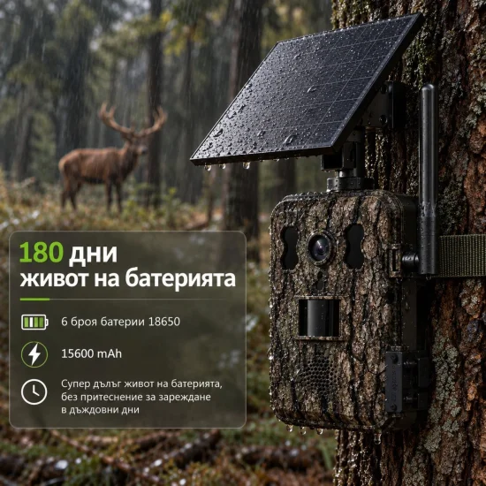 Камери 4G ловна камера A600 със соларен панел и презареждащи батерии – наблюдение на живо и нощно виждане