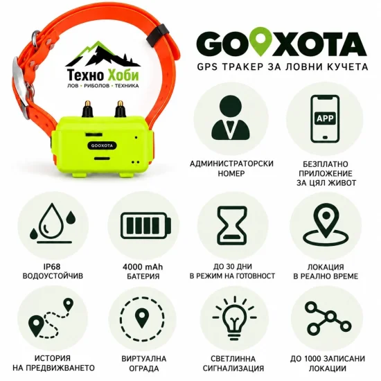 GPS GOOXOTA GPS тракер за ловни кучета IK122T PRO със звук, вибрация, шок и детектор за лай